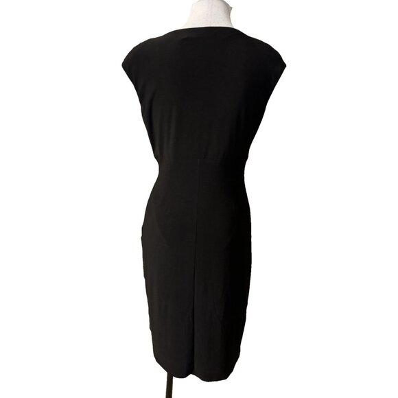 Ralph Lauren Black Dress 8 Stretch Sheath Ruched V Neck Cap Sleeve Washable - Picture 3 of 10